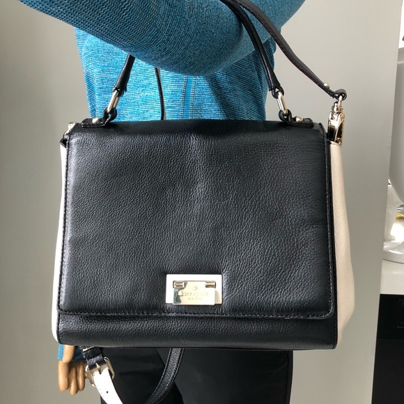 Kate Spade Laurel Magnolia Park Black & Tan pebbled leather EUC - Picture 1 of 12